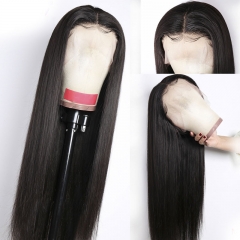 Virgin Human Hair Straight Transparent Lace Front Wigs For women 250 Density 1B Black HD Invisible Pre Plucked Human Hair Wigs