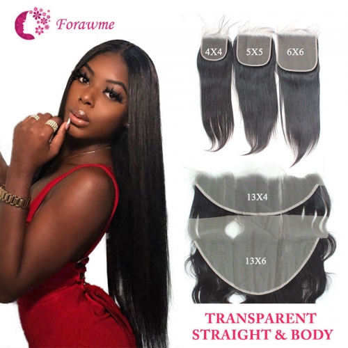 5X5 Pre Plucked Straight Transparent Invisible Lace Closure For Women 13X4 Undetectable Body Wave Hd Swiss Lace Frontal Closure Human Hair