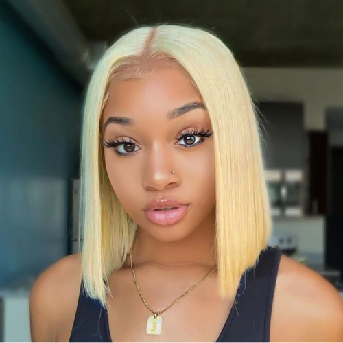 613 Blonde Straight 13X4 Front Lace Bob Wigs For Women Short Glueless Lace Front Wigs Human Hair Pre Plucked Hairline With Baby Hair