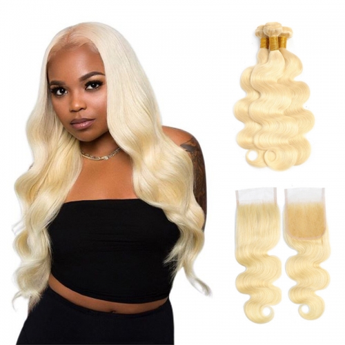 Brazilian blonde body wave hair bundles with lace closures Ear to Ear lace Frontals with 613 Hair Weft 5X5 Transparent