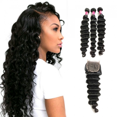 Virgin Brazilian Loose Deep Wave Hair with Lace Closure