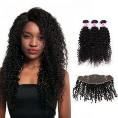 Brazilian Deep Curly Virgin Hair Weave with Lace Closure Curly Bundles with Top Closure