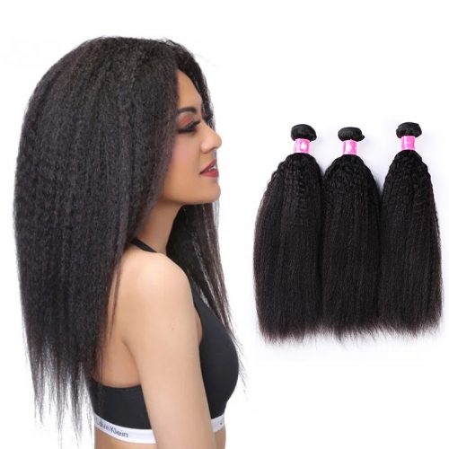 Brazilian Kinky Straight Human Hair Bundles Virgin Hair Weft 1B Natural Black 3pcs/lot full head
