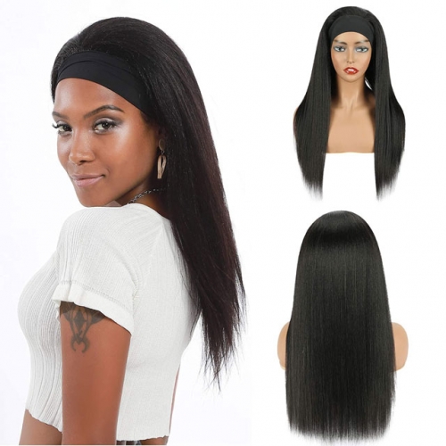 Long straight headband wigs human hair 1B black 10-30 inch elastic cap 150% density Glueless Wigs For Women