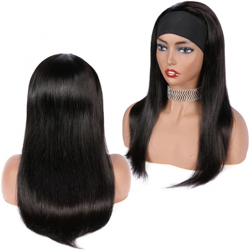 Long straight headband wigs human hair 1B black 10-30 inch elastic cap 180% density Glueless Wigs For Women