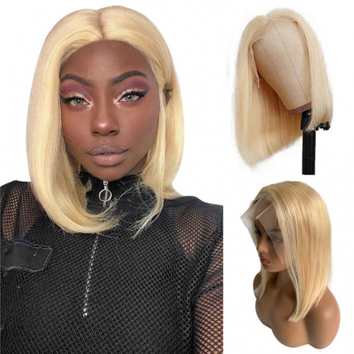 613 Lace Closure Human Hair Wigs Brazilian Straight Short Cut Wigs For Women T Part Transparent Bob Lace Wig