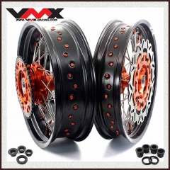 VMX 3.5/5.0 Motorcycle Supermoto Cush Drive Wheels Compatible with KTM690  SMC Orange Hub/Nipple