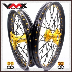 VMX 21/19 Dirt Bike Motorcycle Wheels Rim Set Fit SUZUKI RMZ250  RMZ450 2022 Gold Nipple Black Spoke