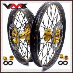 VMX 21/19 Dirt Bike Motorcycle Wheel Rim Set Fit SUZUKI RMZ250  RMZ450 Gold Nipple Black Spoke With Disc