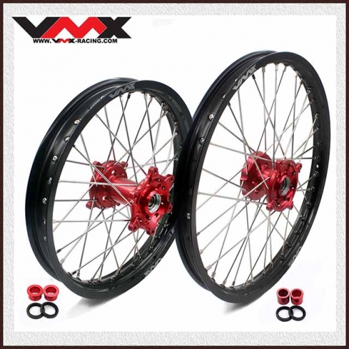 VMX 21/19 MX Wheels Set Fit SUZUKI RMZ250 RMZ450 Red Hub Black Rim