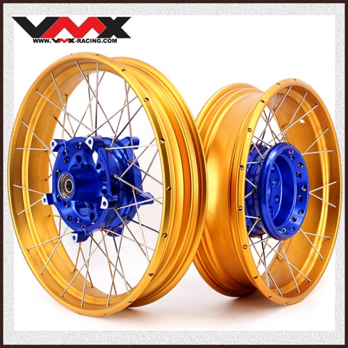 VMX Fit BMW R1200GS/R1250GS 2013-2022 Tubeless Motorcycle Wheels 3.0*19"/4.5*17" Set Blue Hub Gold Rim