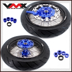 VMX 3.5/4.25 Supermoto Wheels With Tire Fit HUSQVARNA TE TC FE FC 2014-2021 Blue hub Black Rim