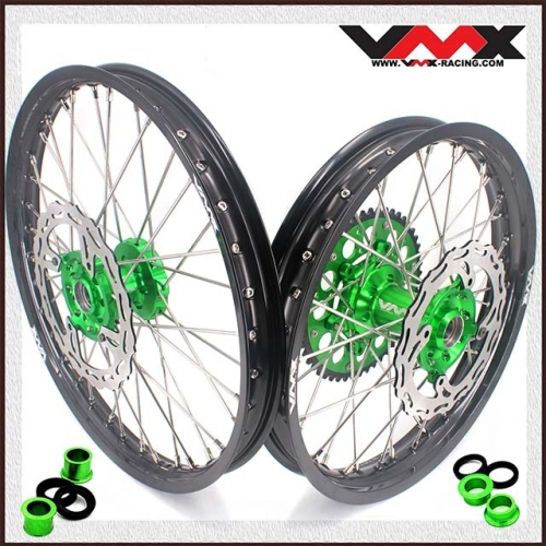VMX 21/18 Motorcycle Wheels Set Fit KAWASAKI KX250F KX450F 2018 Green Hub With Disc