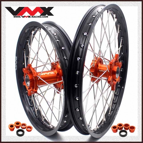 VMX 21/18 Enduro Racing Wheel Set Compatible with KTM EXC-F 200 2003-2022 Orange Hub