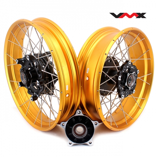 VMX 3.0*19"/4.25*17" Tubeless Wheels Rims Set Fit  BMW F750GS 2019-2023 Black Hub Gold Rim