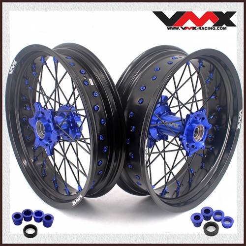 VMX 3.5/5.0 Motorcycle Supermoto Street Stunt Wheel Fit HUSQVARNA TE TC FE FC 2014-2021 Blue Nipple Black Spoke