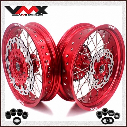 VMX 3.5/5.0 Motorcycle Supermoto Wheels Compatible with KTM EXC SXF 125 Red hub/rim With Disc