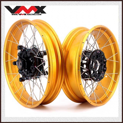 VMX Fit BMW R1200GS/R1250GS Tubeless Motorcycle Wheels 3.0*19"/4.5*17" Set Black Hub Gold Rim