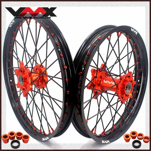 VMX 21/19 MX Wheels Compatible with KTM EXC XCW-F 125cc 2003-2020 Orange Hub/Nipple Black Rim/Spoke