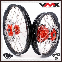 VMX 21/18 Cush Drive Enduro Racing Wheel Set Compatible with KTM EXC-F 450 2003-2024 Orange Hub With Disc