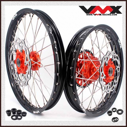 VMX 21/18 Cush Drive Enduro Racing Wheel Set Compatible with KTM EXC-F 450 2003-2024 Orange Hub With Disc