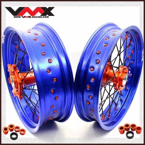 VMX 3.5/5.0 Supermoto Street Stunt Wheel Fit HUSQVARNA TE TC FE FC 2014-2021 Orange Hub Blue Rim