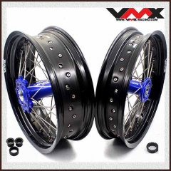 VMX 3.5/5.0 Motorcycle Supermoto Wheels Set Fit TM EN MX 2015-2024 Blue Hub Black Rim
