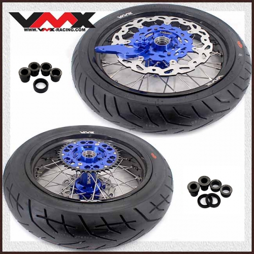 VMX 3.5*17"/5.0*17" Motorcycle Supermoto Wheel Rims With CST Tire Fit HUSQVARNA TE TC FE FC 2014-2023 Blue Hub