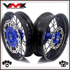 VMX 3.5/5.0 Motorcycle Supermoto Wheels Rim Disc Fit KTM SXF EXC  Blue Nipple Black Spoke