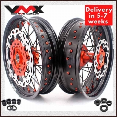 VMX 3.5/5.0 Motorcycle Supermoto Cush Drive Wheel Disc Fit KTM690 SMC Orange Nipple Black Spoke