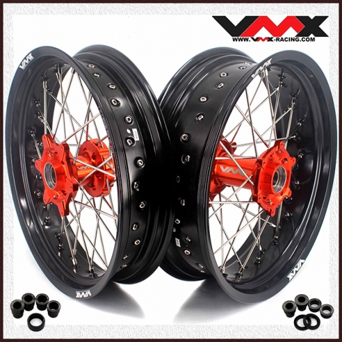 VMX 3.5/5.0 Motorcycle Supermoto Wheel Rim Set Compatible with KTM SX-F EXC-R Orange Hub