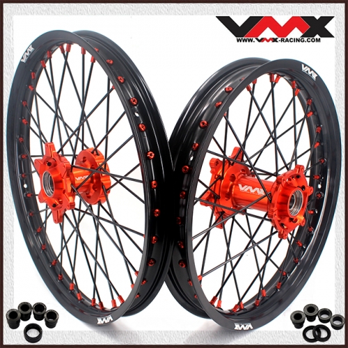 VMX 21/19 MX Motorcycle Wheels Rim Compatible with KTM XCF SXF 125 2003-2024 Orange Hub/Nipple