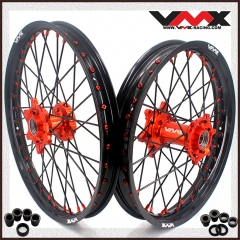 VMX 21/18 Enduro Racing Wheels Rims Set Fit KTM EXC-F 125 530 2003-2024 Orange Nipple Black Spoke