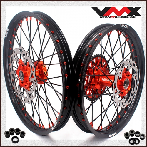 VMX 21/19 MX Racing Wheels Disc Fit KTM XC XCW-F SXF 125 2003-2021 Orange Nipple Black Spoke