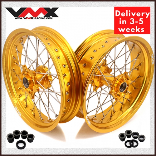 VMX 3.5/5.0 Supermoto Wheels Compatible with KTM EXC SXF XCF 125cc-530cc Gold Hub/Rim
