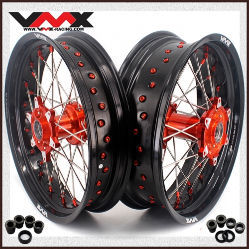 VMX 3.5/5.0 Motorcycle Casting Supermoto Wheels Rims Fit KTM SX-F EXC 250 300 450 Orange Nipple