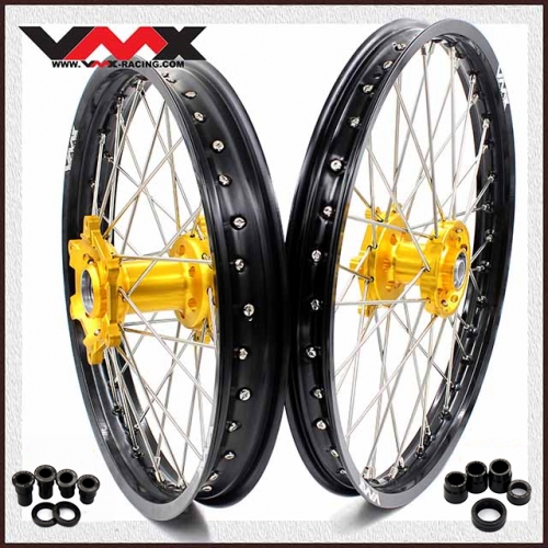 VMX 21/19 MX Motorcycle Wheels Rims Fit SUZUKI RM 125 RM 250 1996-2008 Gold Hub Black Rim