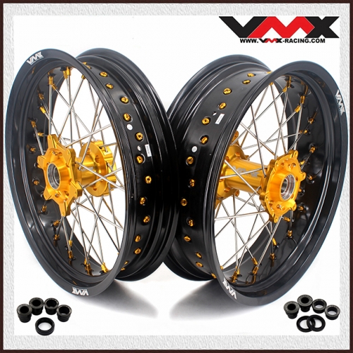 VMX 3.5/5.0 Motorcycle Supermoto Wheels Set Fit KTM SX-F EXC-R 250 450 530 Gold Nipple