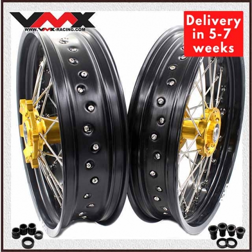 VMX 3.5/5.0 Supermoto Wheels Rims Fit SUZUKI RM125 RM250 1996-2008 Gold Hub Black Rim