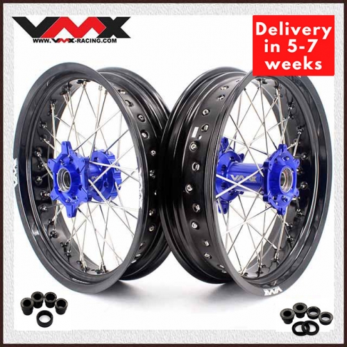 VMX 3.5/5.0 Motorcycle Supermoto Street Stunt Wheels Set Fit HUSABERG FE FC 04-14 Blue Hub Black Rim