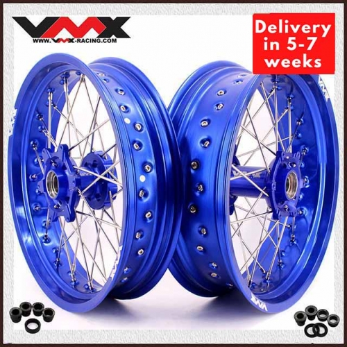 VMX 3.5*17"/5.0*17" Supermoto Wheels Rims Fit HUSQVARNA TE TC FE FC 2014-2023 Blue Hub/Rim