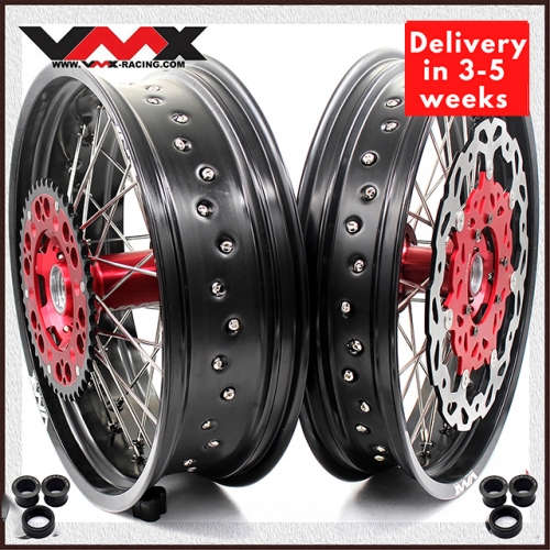 VMX 3.5/5.0 Motorcycle Supermoto Wheel Set Fit HONDA CRF250R CRF450R 2013-2023 Red Hub With Disc