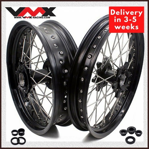 VMX 2.5*19"/4.25*17" Supermoto Cush Drive Wheel Set Compatible with KTM950/990 Black