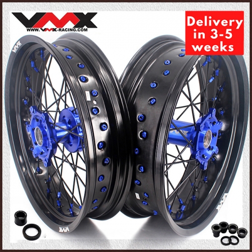 VMX 3.5/5.0 Motorcycle Supermoto Wheels Set Fit YAMAHA WR250F WR450F 2018 Blue Nipple Black Spoke