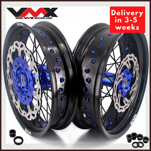 VMX 3.5/5.0 Motorcycle Supermoto Wheel Disc Fit YAMAHA WR250F WR450F Blue Nipple Black Spoke