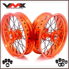 VMX 3.5/5.0 Motorcycle Supermoto Wheels Compatible with KTM SX-F EXC 250 350 Black Nipple Orange Rim