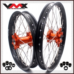 VMX 21/18 Enduro Racing Wheel Rim Set Compatible with KTM EXC-F 200 2003-2023 Orange Hub