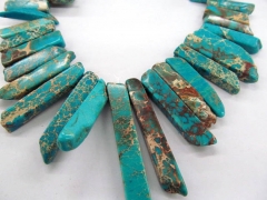 fashion 2strands 10x20-50mm turquoise semi precious sharp spikes teeth bar column multicolor jewelry