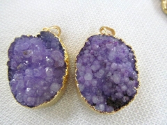 15off-- Labor Day 2pcs 25-50mm Amethyst Drusy Pendant Charm, Druzy Charm Gold Electroplated Edge ooa