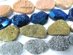 high quality 30-50mm full strand Druzy Agate Nugget Stone mystic blue multicolor jewelry pendant bea